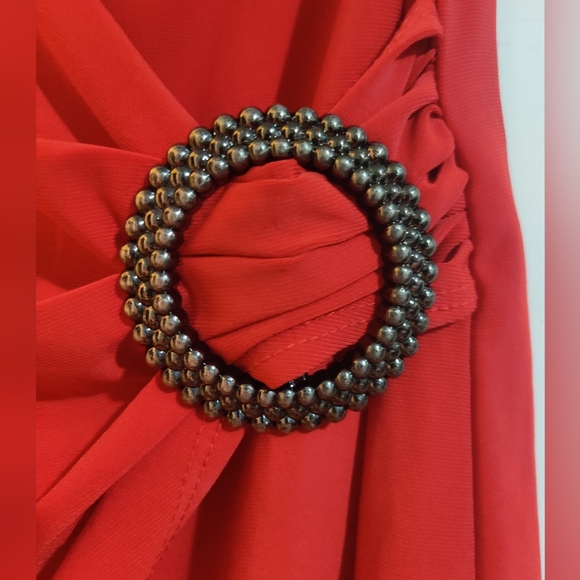 Dots Red Wrap Top with Copper Side Buckle Size M - Picture 3 of 4